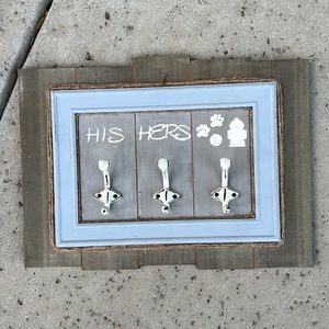 Handmade Boho Farmhouse Key & Leash Hooks  “His, Hers & 🐾” 3 HD Metal Hooks